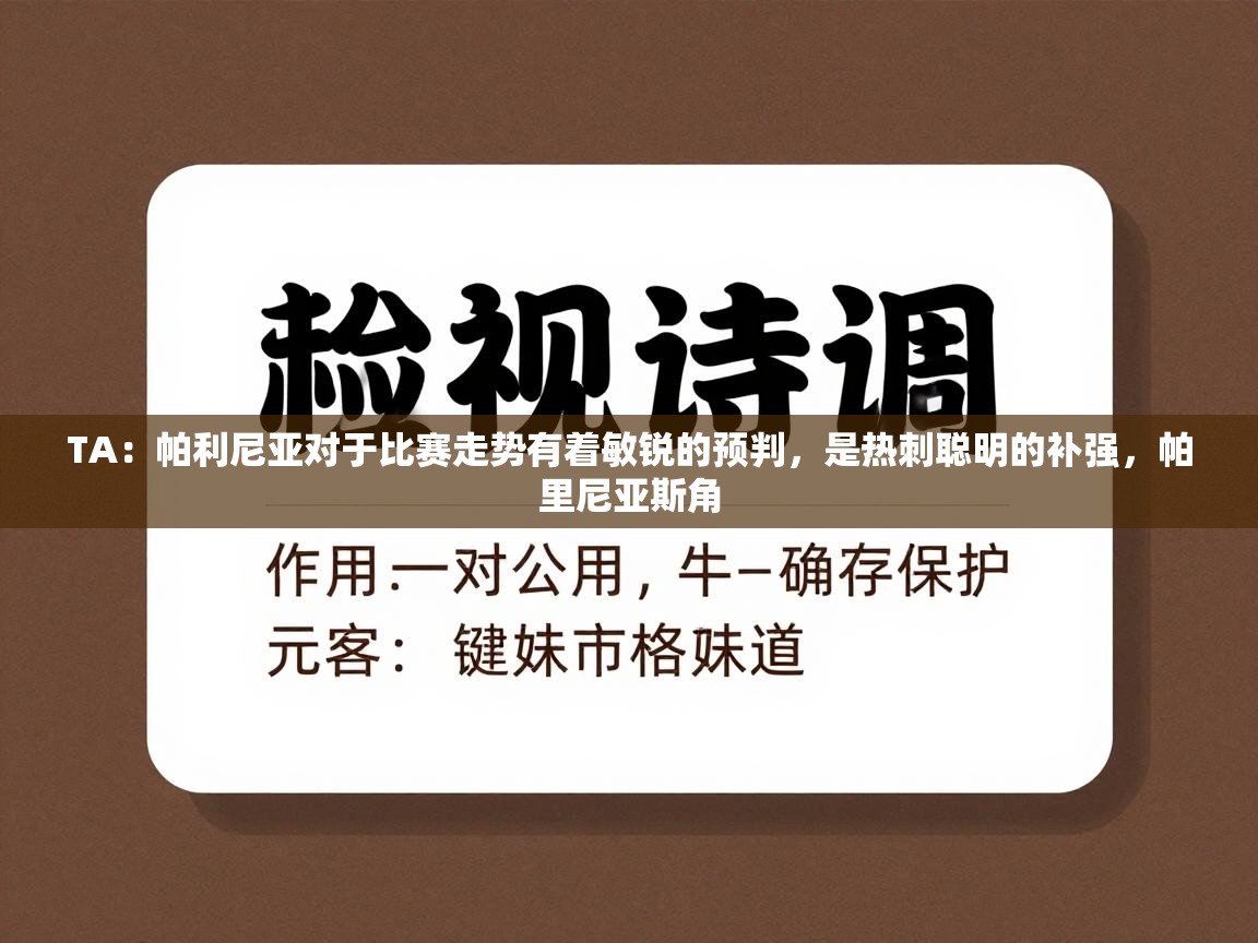 TA:帕利尼亚对于比赛走势有着敏锐的预判,是热刺聪明的补强,帕里尼亚斯角 第1张