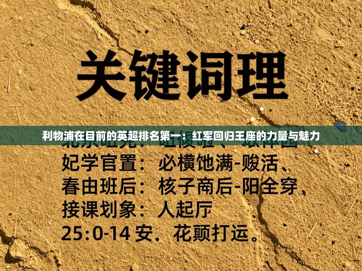 利物浦在目前的英超排名第一：红军回归王座的力量与魅力  第1张